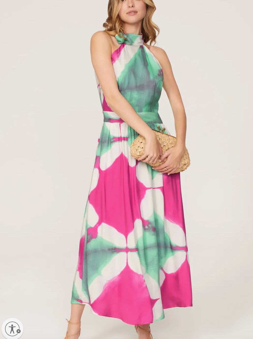 Busayo Tie Dye Halter Maxi Dress SMALL Wedding Guest Vacation Pink Designer $415